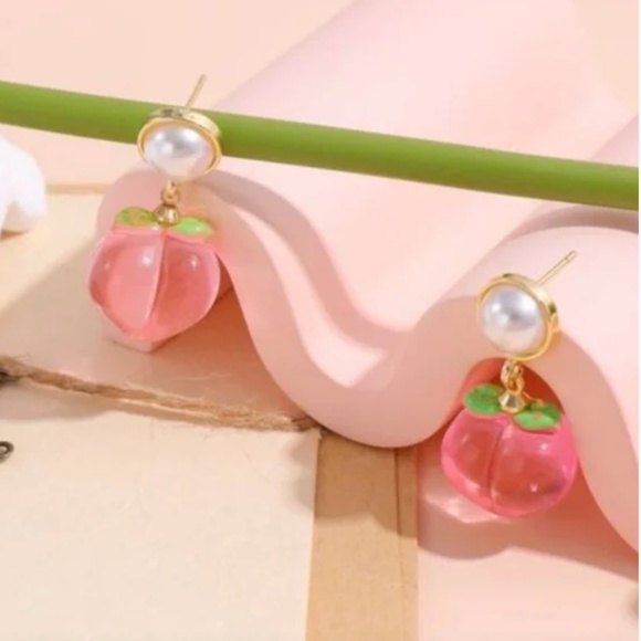 ❤️ FREE Peach Fruit Pearl Faux Chic Art Hip Modern Pop Girly Artsy Earrings - Picture 2 of 5